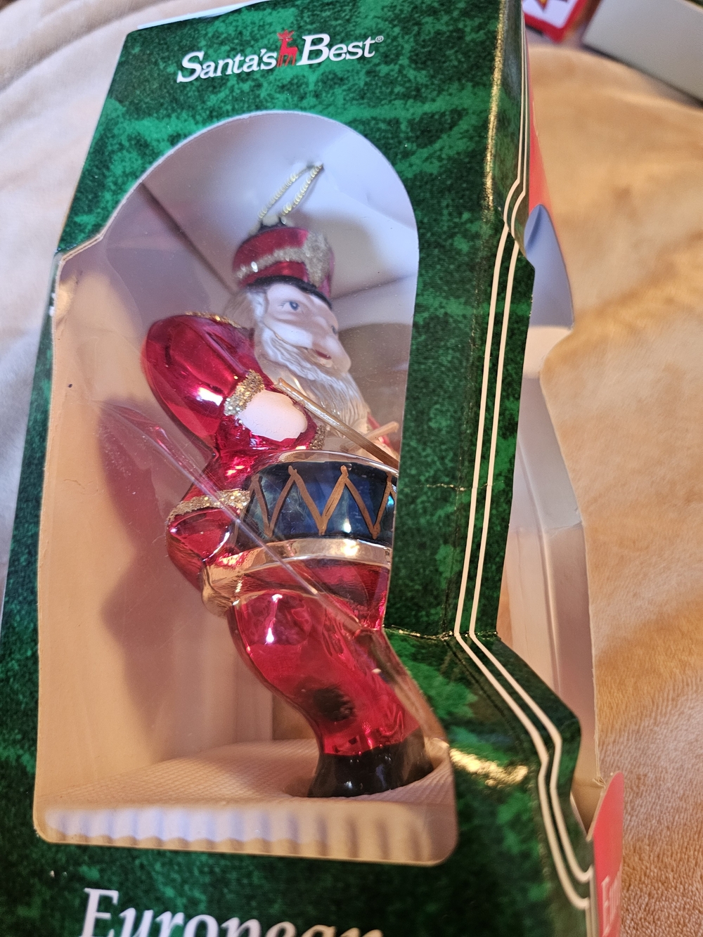 Holiday Glass Drummer Santa Ornament - Red - Picture 2 of 4